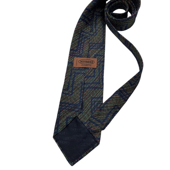 MISSONI Blue/Green Geometric Silk LUXURY Tie ITALY - Picture 2 of 4
